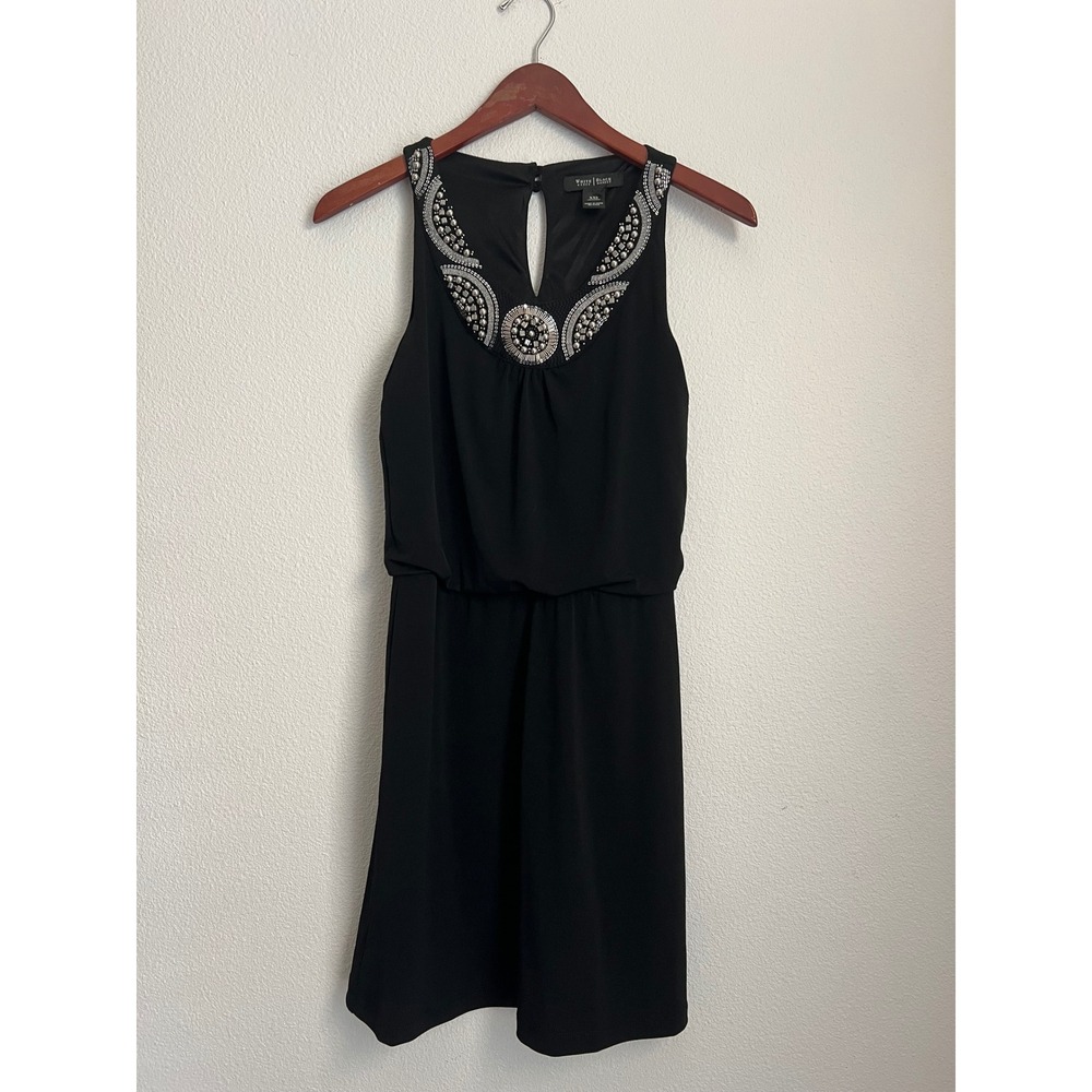 White House Black Market Embellished Keyhole Neck Black Sleeveless Dress XXS - Picture 1 of 3